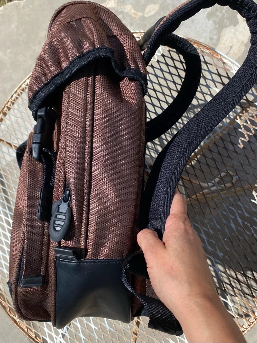 Tumi T2 Backpack Copper Ballistic Nylon & Leather Bottom Padded straps